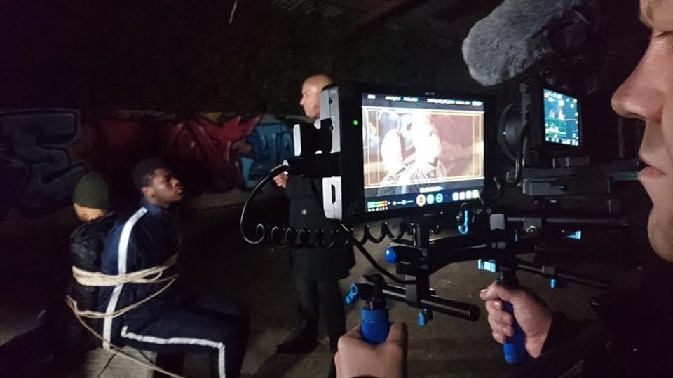 On set — night shoot with camera rig